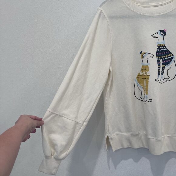 Anthropologie Maeve Ski Pups Graphic Sweatshirt Top Dogs Holiday Ivory Small - Picture 5 of 8